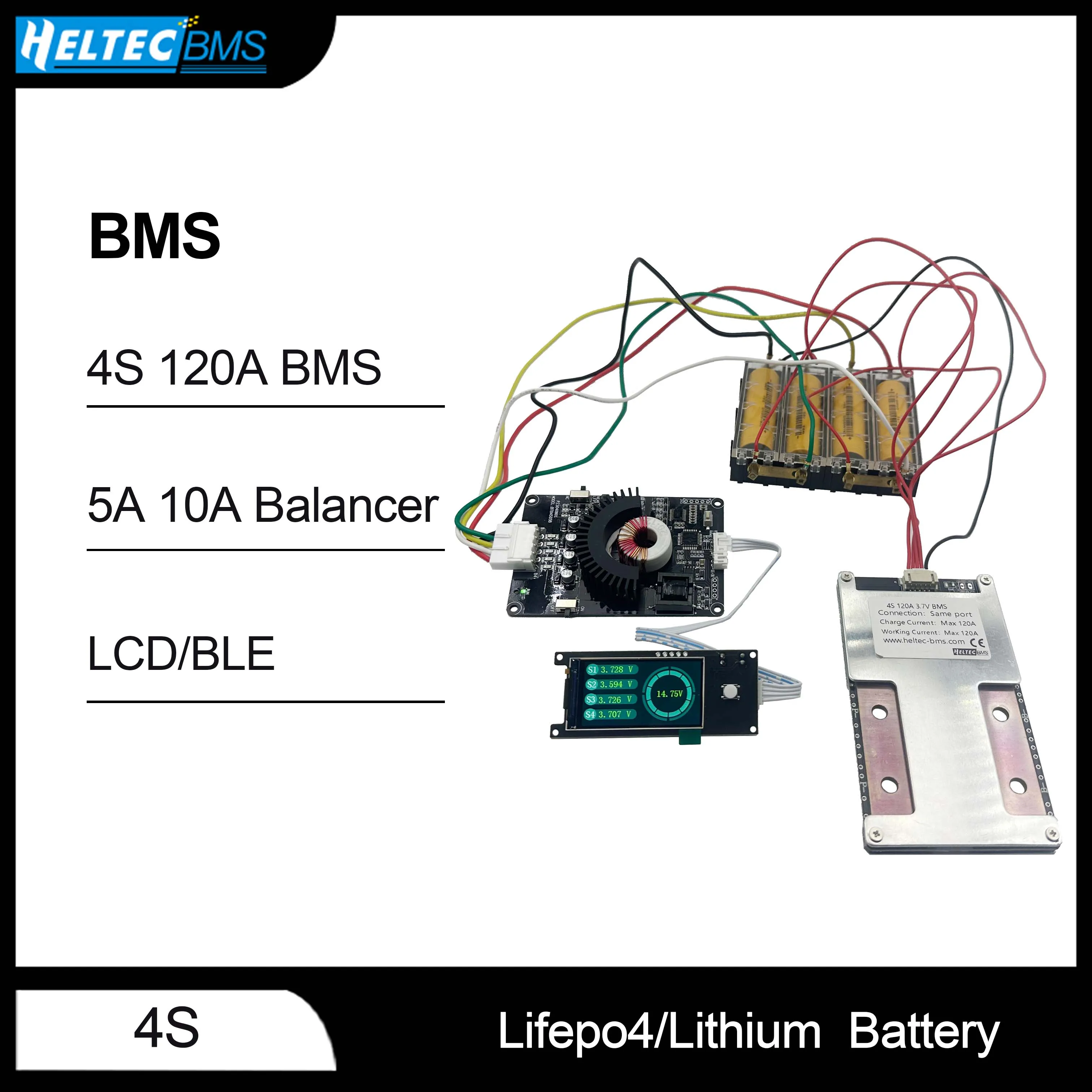 4S 120A  Lifepo4/lipo bms with Smart Active Balancer 5A 10A with APP transformer feedback active equalizer