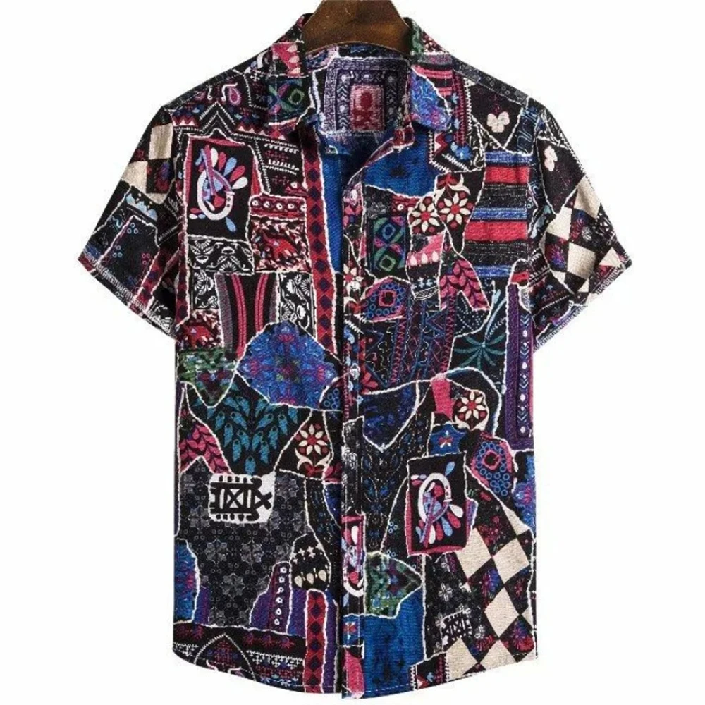 Retro Abstract Geometric Boho Geometric Pattern 3D Printed Shirts for Men 3D Print Top Hawaiian Shirt Fashion Beach Short Sleeve