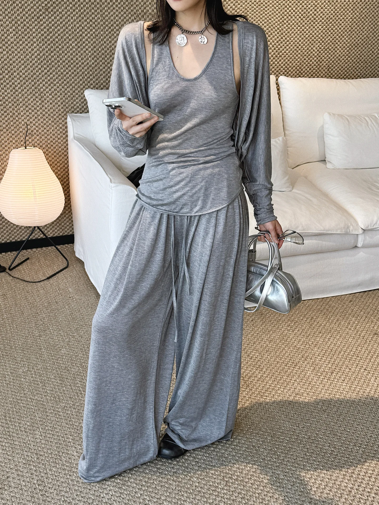 Summer Elastic Drawstring Wide-Leg Casual Pants, Loose And Drapey, Fresh Long Pants For Women