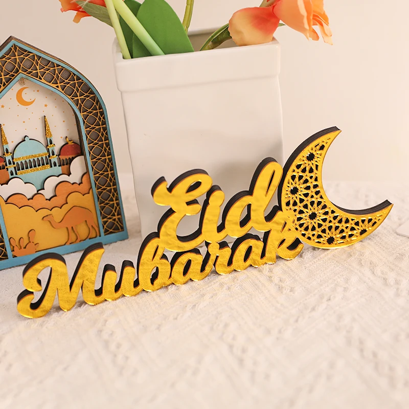 

Eid Mubarak Wooden Letter Sign Moon Castle Arch Table Offices Accessories Ramadan Decor For Home Islamic Muslim Party Supplies