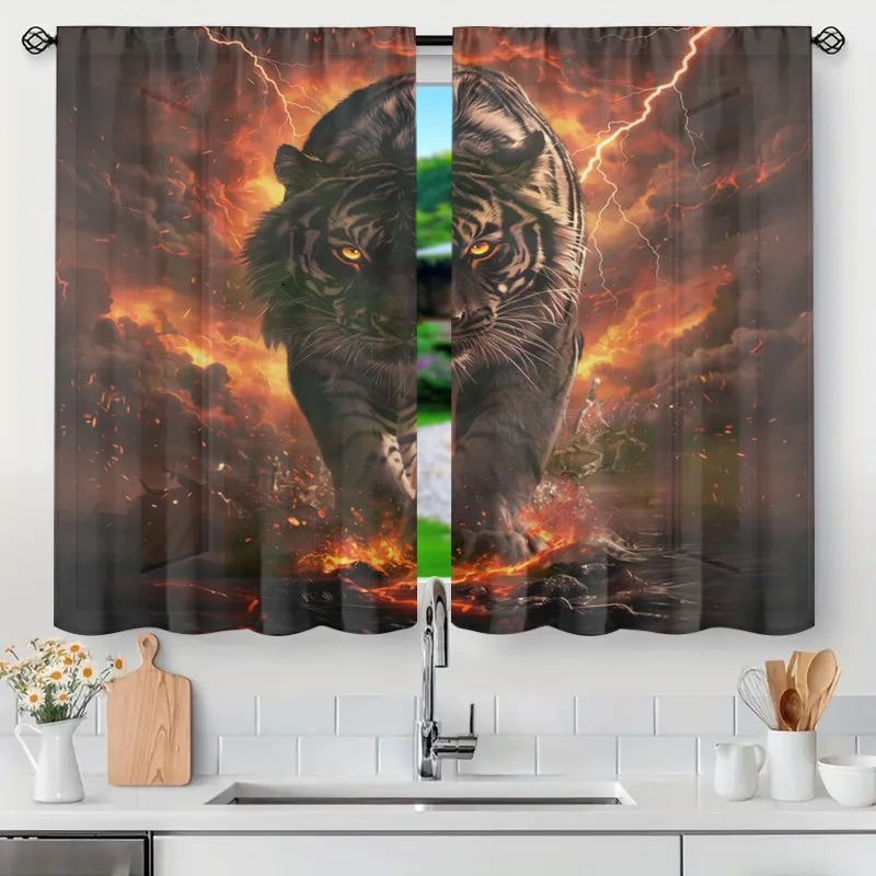 Dramatic Tiger Lightning Fire Curtain Panels Decorative Window Curtains Jungle Energy Theme Curtains for Living Room Home Decor