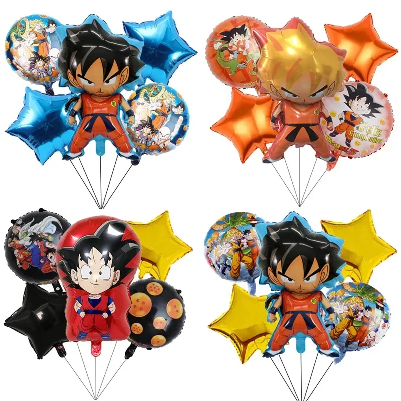 5pcs Dragon BallZ Balloon Set Anime Goku Super Saiyan Models Foil Ballons Cartoon Birthday Party Decoration Supplie Boy Toy Gift