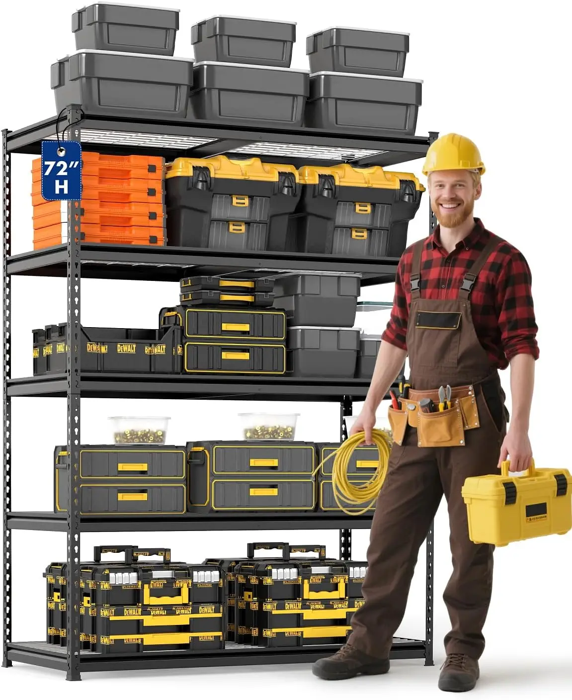 

5-Tier Heavy Duty Metal Shelving, 72'H x 48'W, 4000 lbs Capacity, Adjustable Storage Rack for Garage, Basement, Workshop