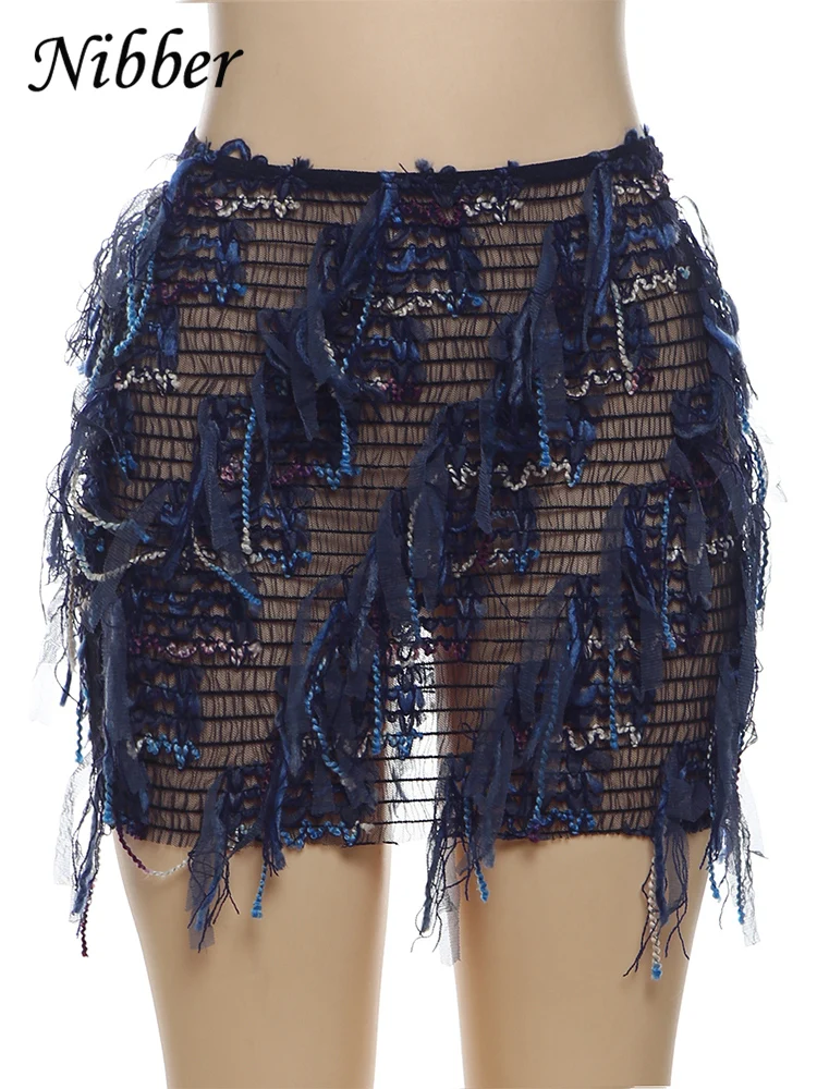 Nibber Knit Tassel Hip Skirts Women Fashion Panelled High Waist Patchwork A-line Mini Dress Girls Classic Street Trend Bottoms