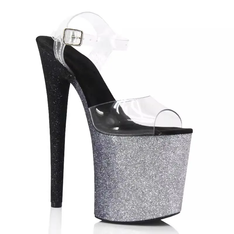 

LAIJIANJINXIA New PVC Sexy Exotic Pole Dancing Shoes Summer Women Sandals 20CM 17CM High Heels Buckle Strap Size 34-46 MA006