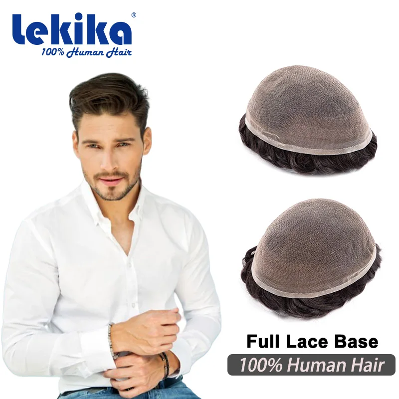 Full Lace 100% Natural Human 64 Base Men Toupee Hair Prosthesis Breathable Men\'s Wigs Replacement Systems Unit Comfortable