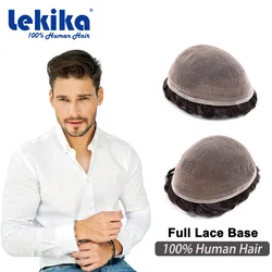 Full Lace 100% Natural Human 64 Base Men Toupee Hair Prosthesis Breathable Men's Wigs Replacement Systems Unit Comfortable