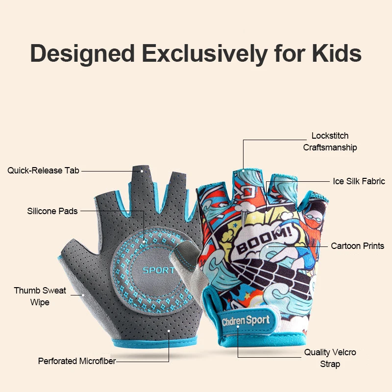 Kids Cycling Gloves Cartoon Students Summer Spring Boy Girl Glove Non-slip Skateboard Breathable Children Playground Sport Glove