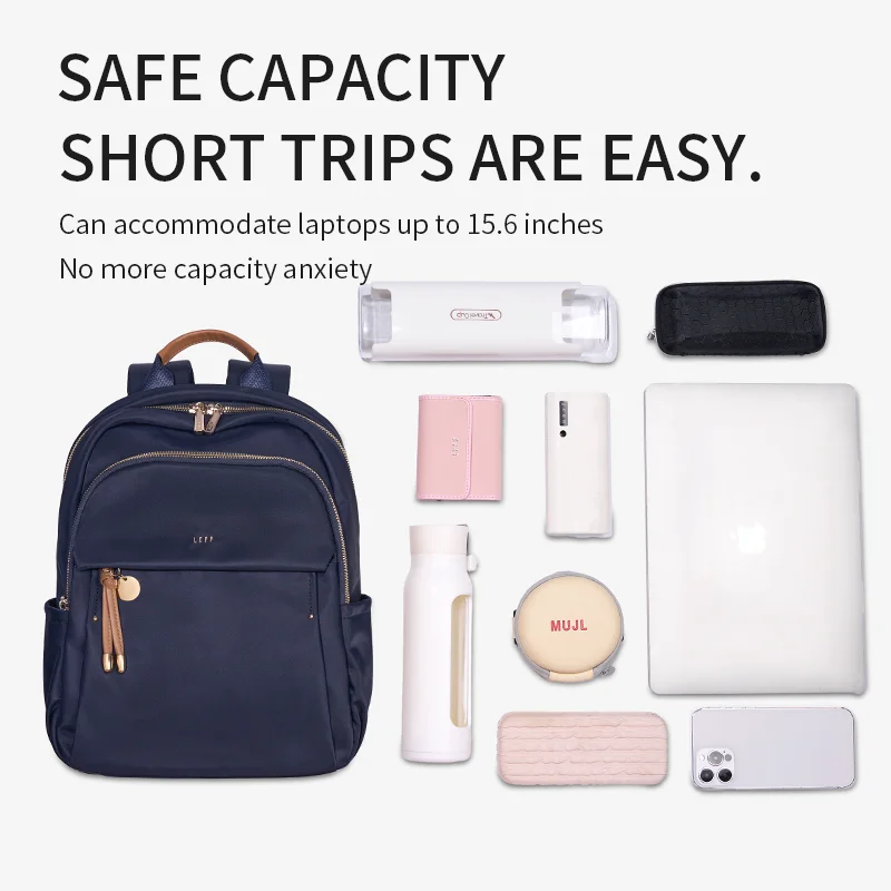 LEFF Large Women Backpack Light Backpacks Casual Commuting Laptop Backpack Outdoor Travel Waterproof Backpack Unisex Solid Color