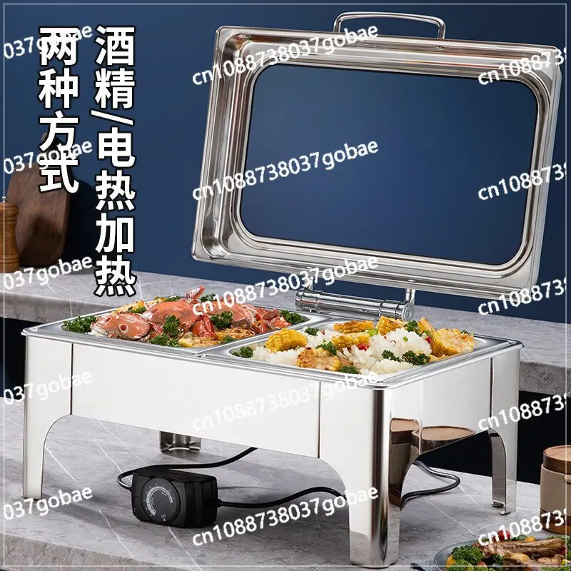 Commercial stainless steel buffet tray thermal insulation heating square hotel tableware