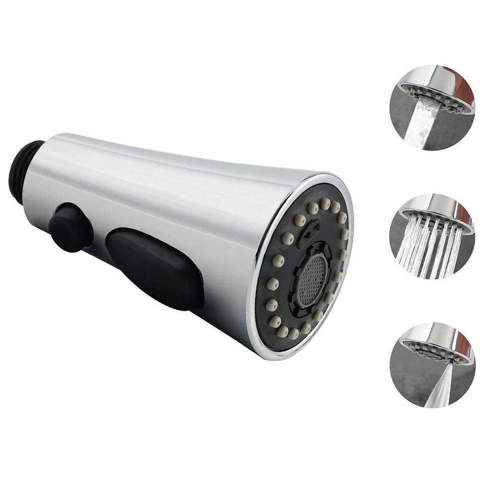 

Rinse Pull Down Kitchen Faucet Sprayer Head Replacement, 3 Function Kitchen Faucet Sprayer Head Replacement Head, Chrome Finish