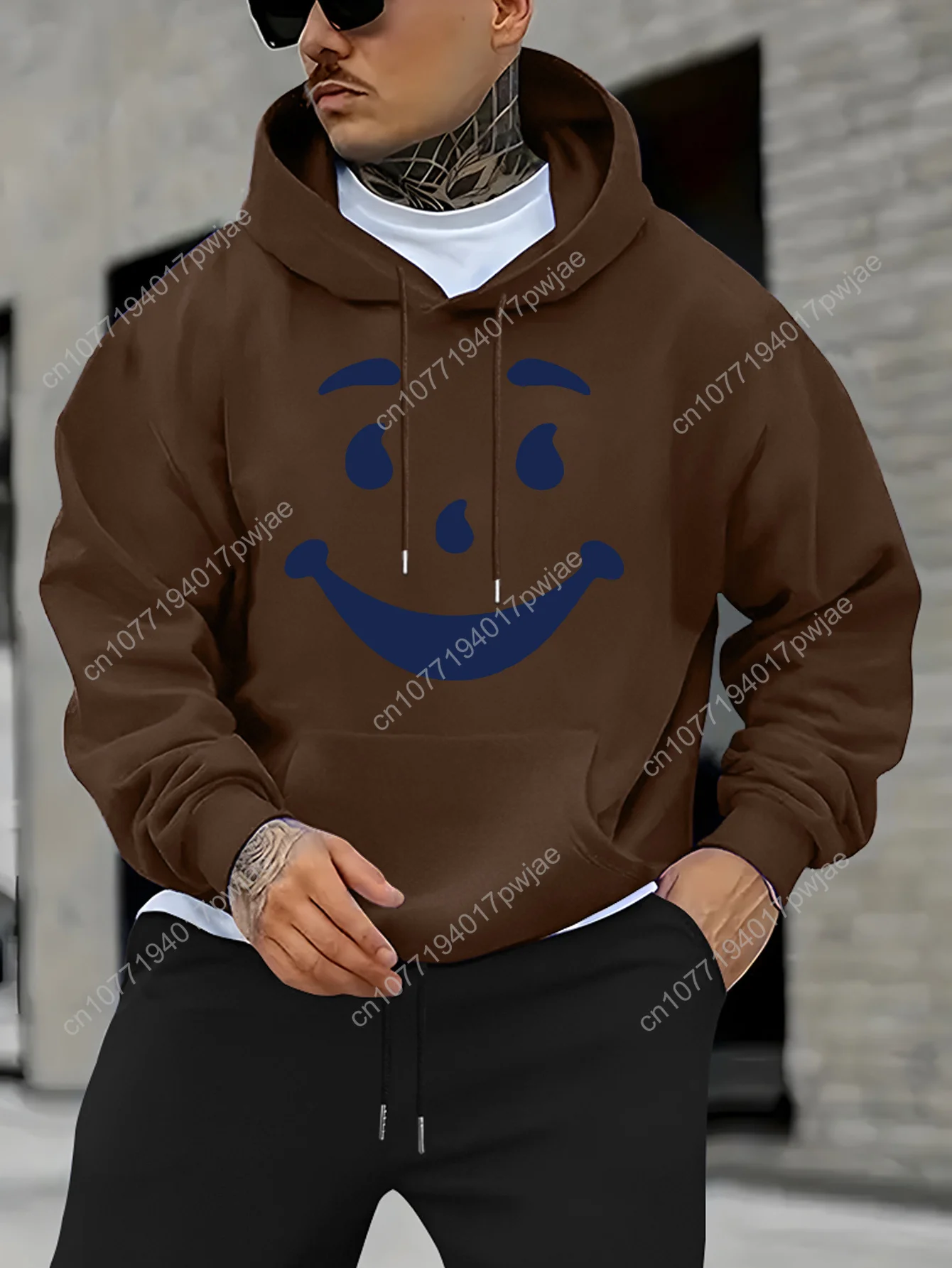Felpa con cappuccio casual con stampa geometrica da uomo - Tessuto antirughe, tasca frontale, pullover a maniche lunghe vestibilità regolare per la primavera/autunno,