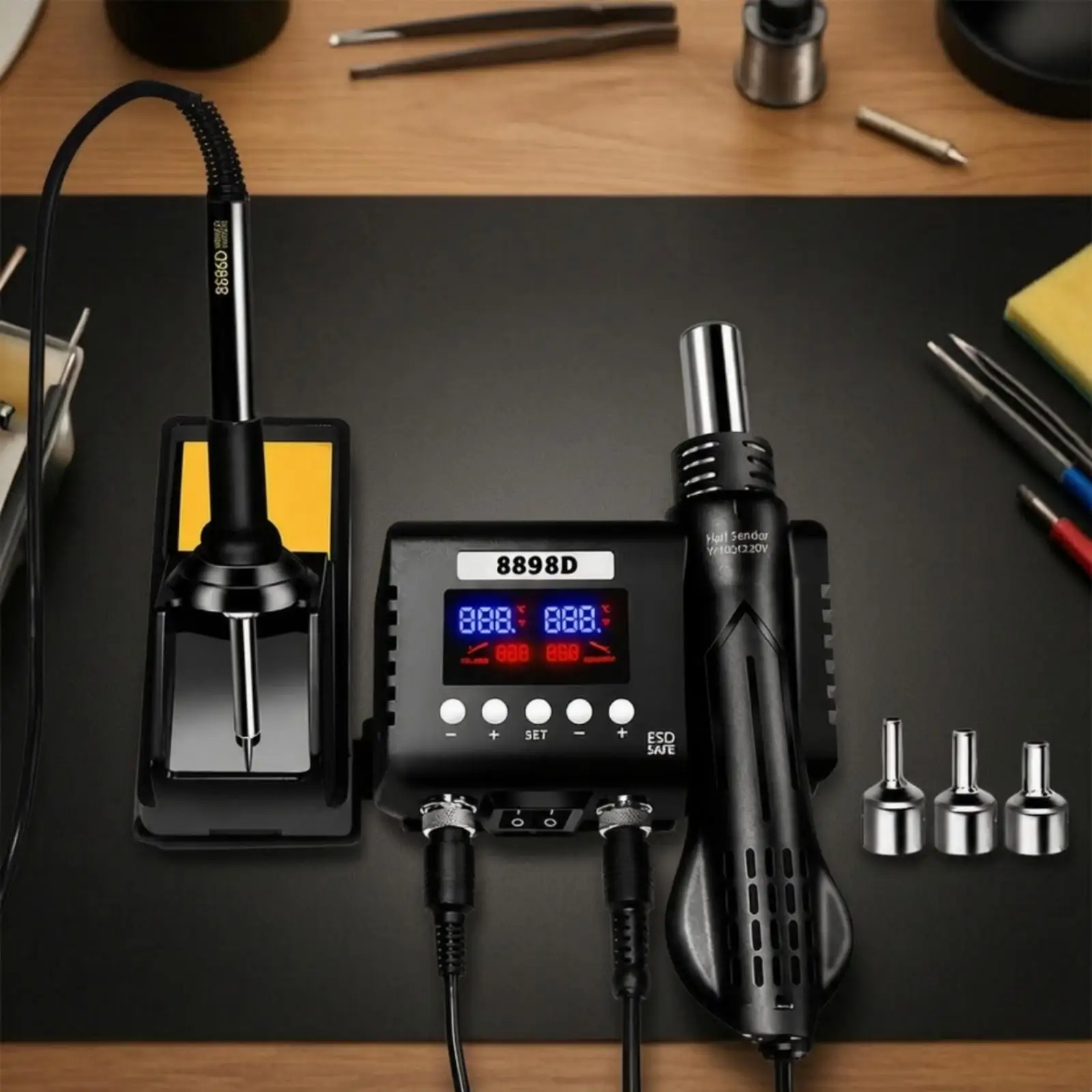 Benchtop Soldering Station 8898D Electric Soldering Iron Hot Combo Unit Adjustable Temp for DIY Electronics Repair