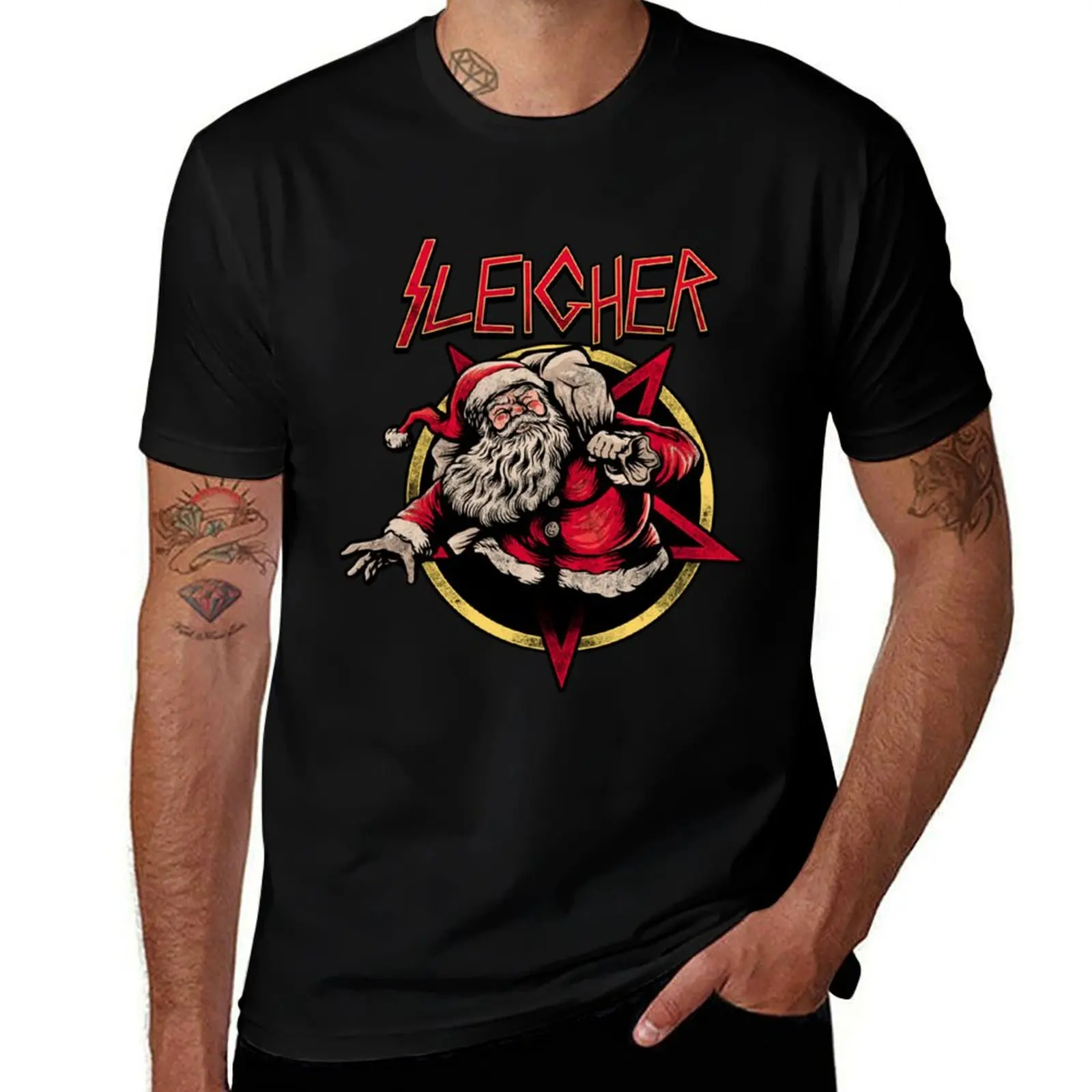 

t Claus heavy Heavy shirt cotton cotton Pullover Rock t T-Shirt Santa Christmas Sleigher Metal shirt man man
