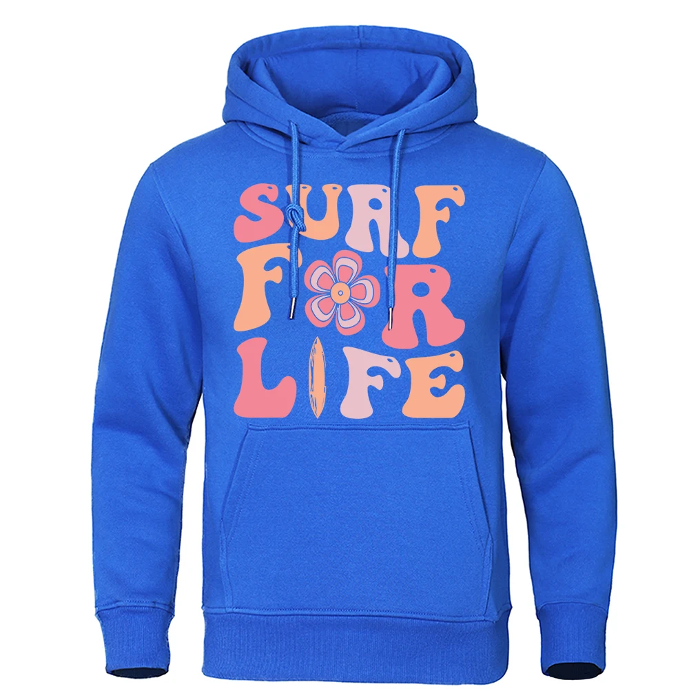 Surf For The Life Hoodies For Men Comfortable Shoulder Drop Sweatshirt Funny Oversized Long Sleeves Novelty Street Hoodie Male