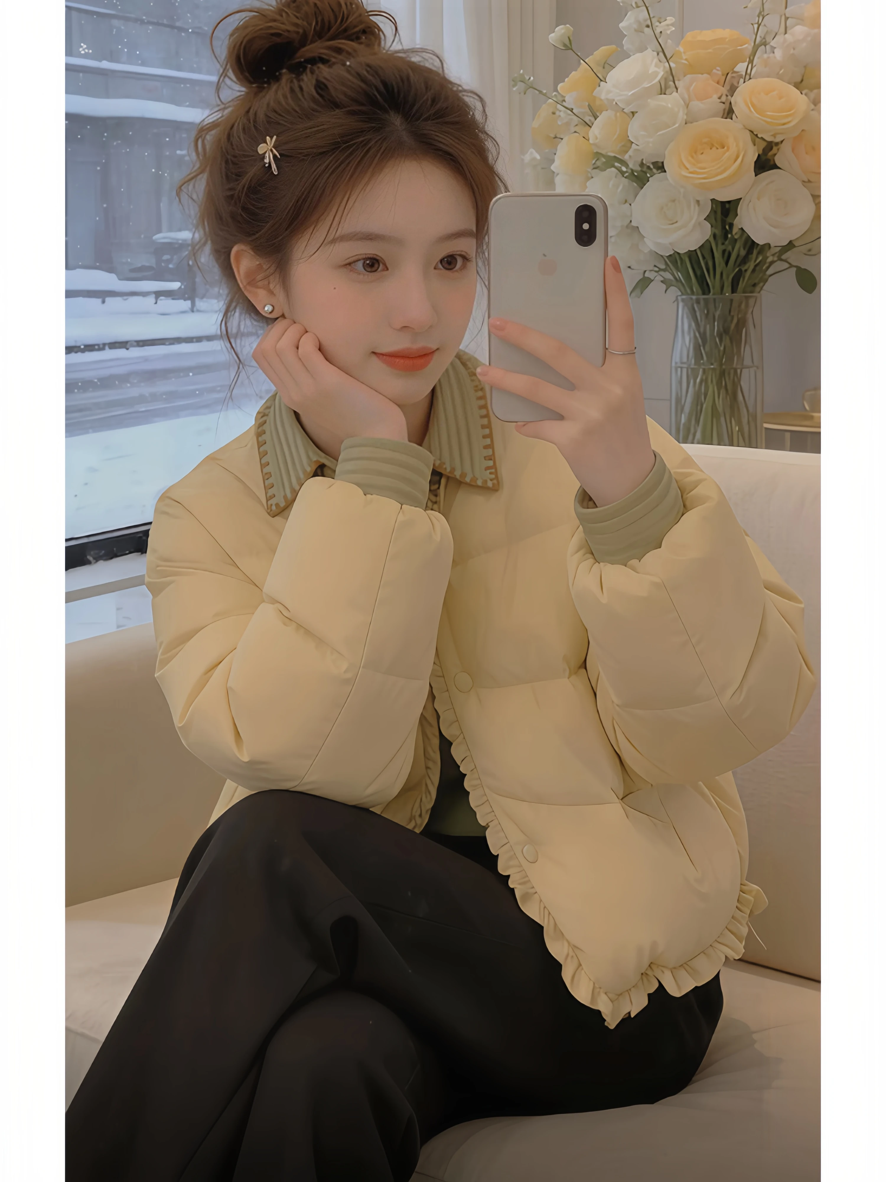 

Retro Hong Kong Style Floral Lace down Cotton Jacket Women's Winter New Warm Loose Versatile Bread Style Thick Outerwear