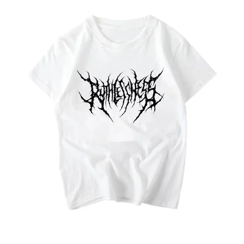 Death Metal Thorn Font Oversized T-Shirt, Black Metal Gothic Graphic Tee, Harajuku Alt Streetwear Heavy Cotton Top