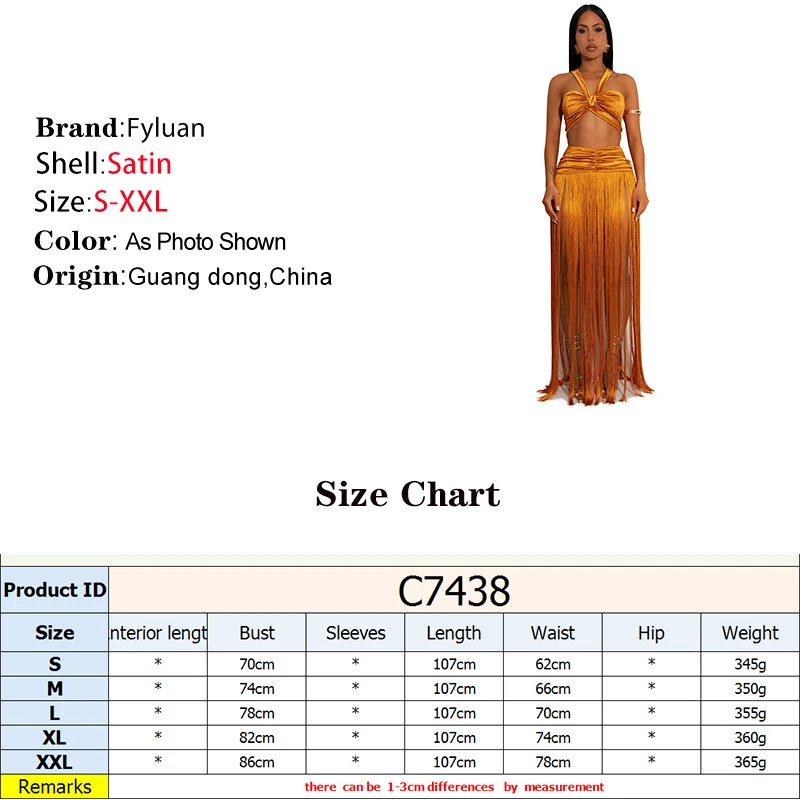 Fashion Women Clothes Sexy Top Tassels Long Dress Two-Piece Set Solid Color Suspender Skirt Sets Cocktail Prom Nightclub Clothes