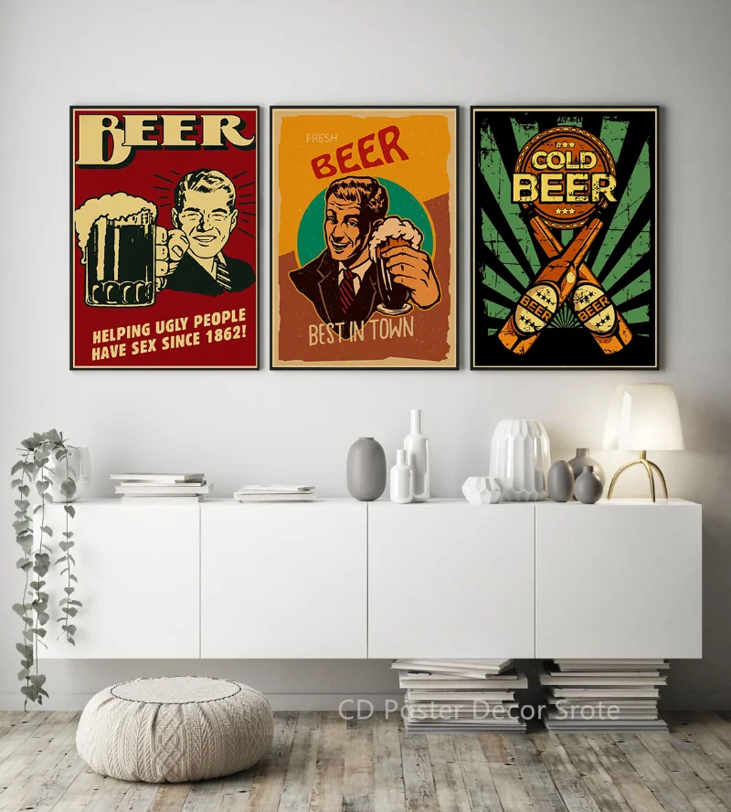 Beer Vintage Poster Cigarette Coffee Retro Kraft Paper Prints Picture DIY Aesthetic Room Home Bar Cafe Art Wall Decor Painting