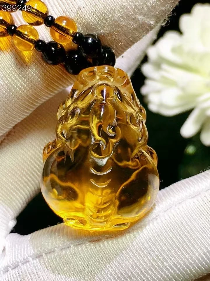 Natural Yellow Citrine Quartz Snake Carved Pendant 27.20.16mm Women Men Jewelry Citrine Wealthy Necklace AAAAA