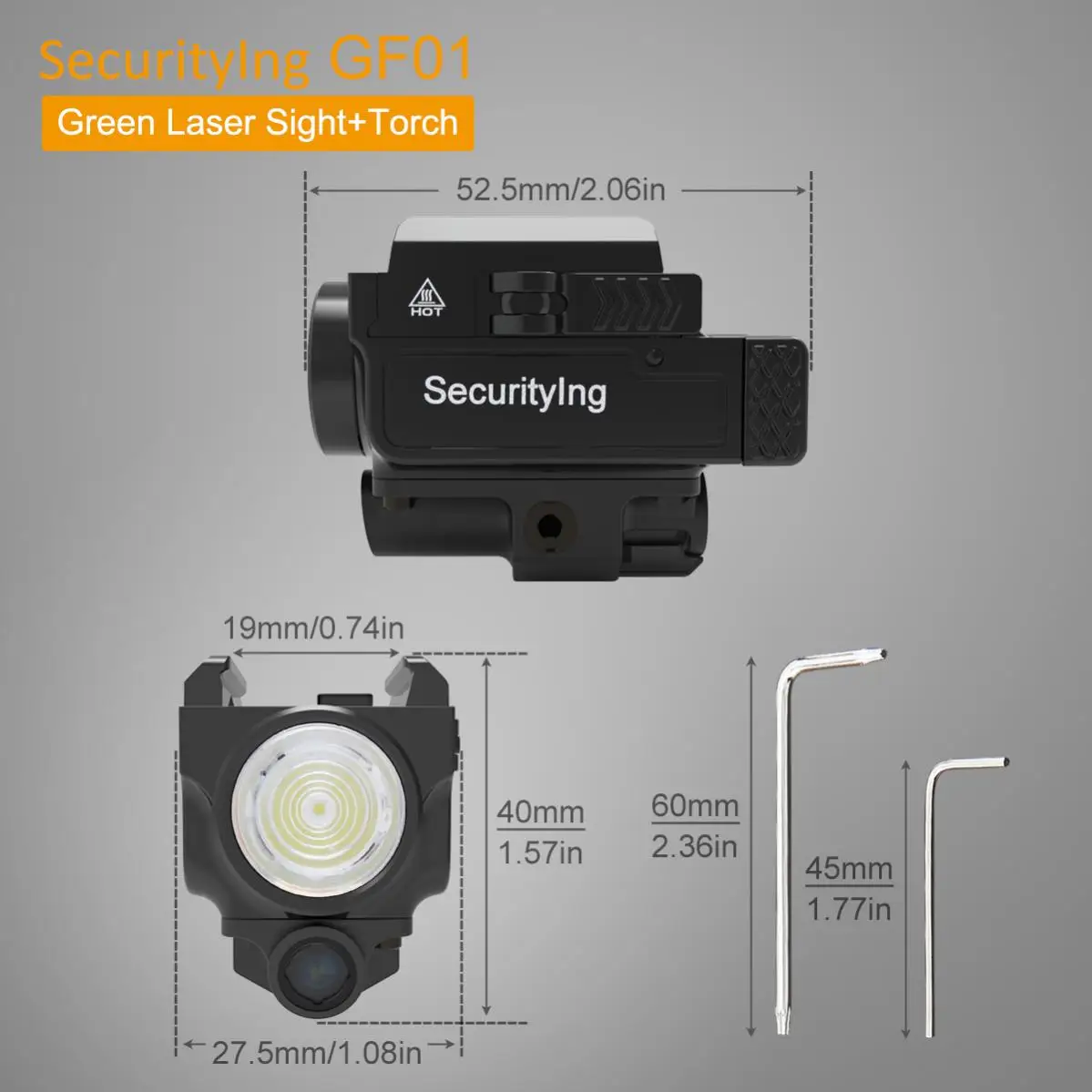 SecurityIng GF01 800 Lumen Rechargeable Mini Flashlight for Rail with 3 Modes Light IPX-6 Waterproof Rechargeable Flashlight