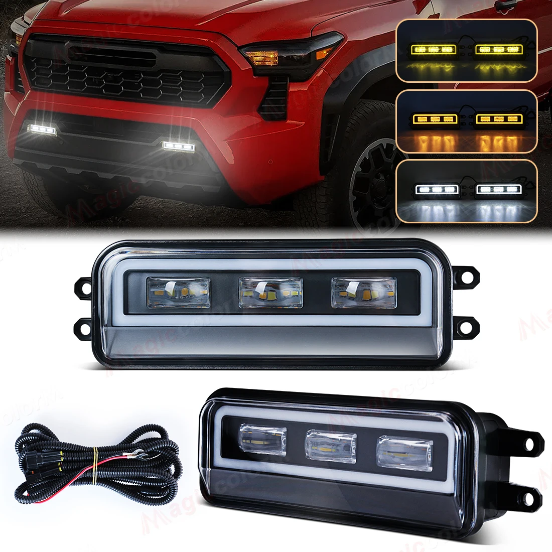 

2pcs Fog Lights For Toyota Tacoma 2024 2025/ 4 Runner 2025/ Sequoia 2023/ Tundra 2022 DRL+ Fog Lamp Yellow Turn Signal Headlight