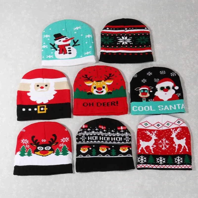 New Christmas Knitted Hat Winter Warm Hat Cartoon Jacquard Pattern Hat Fashion Unisex Knit Beanie Cap for Christmas Gift