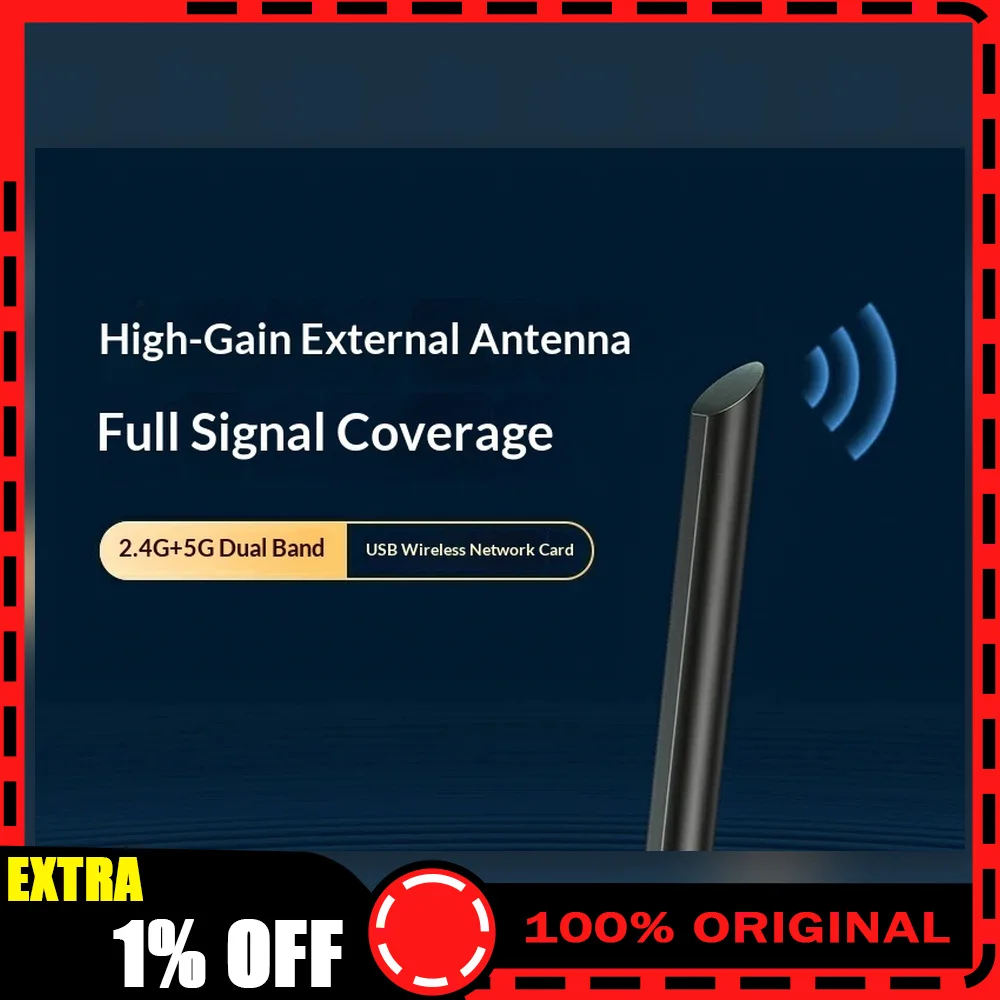UGREEN 90339 CM496 AC650 High Gain Dual Band USB WiFi Adapter with External Antenna for Desktop Laptop.
