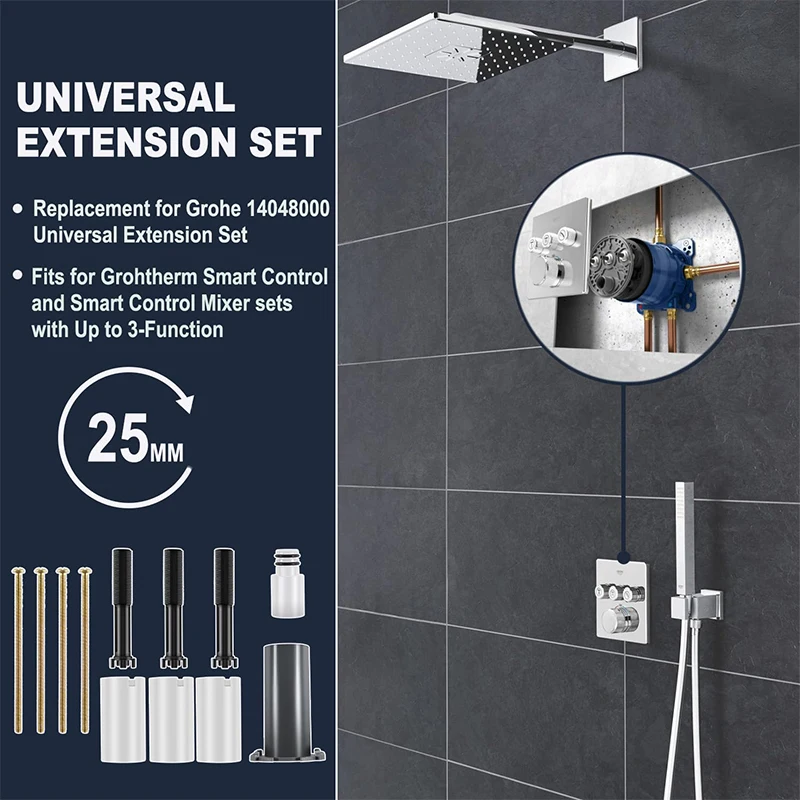 Imagem -02 - Conjunto de Extensão Universal para Substituição Grohe Apto para Guarnição Grohtherm Smartcontrol até 3-funções 140 48000 25 mm