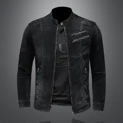 New denim jacket men loose casual stand collar zipper motorcycle jacket retro fashion men's jacket streetwear men's clothing