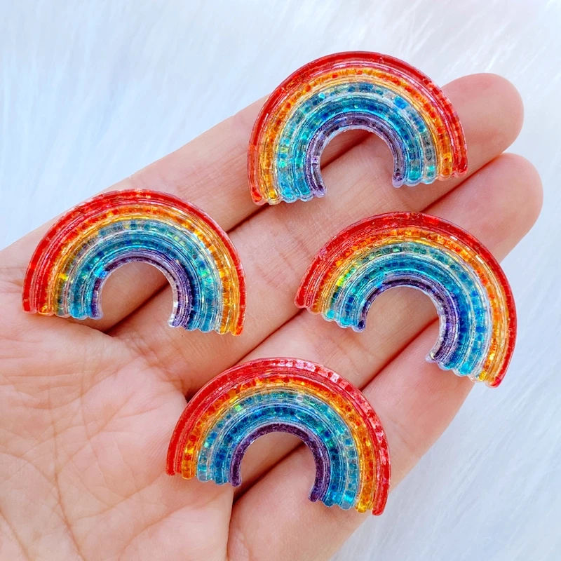 8Pcs New Cute Resin Mini Shining Rainbow Flat Back Cabochon Scrapbooking Hair Bow Center Embellishments DIY Accessories