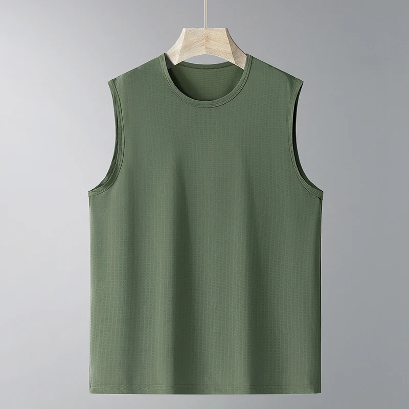 

Summer Fashionable Comfortable Versatile New Round Neck Ice Silk Vest Men'S Loose Casual Quick Drying Sports Sleeveless T-Shirt