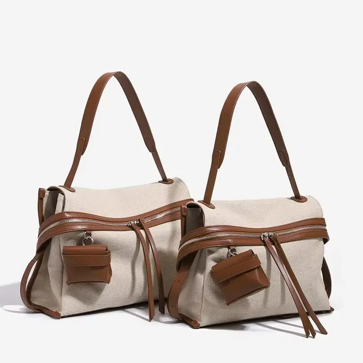 Cotton-Linen Blend Messenger Bag for Women: Large-Capacity Canvas Tote for Commuting, One-Shoulder Crossbody Bag