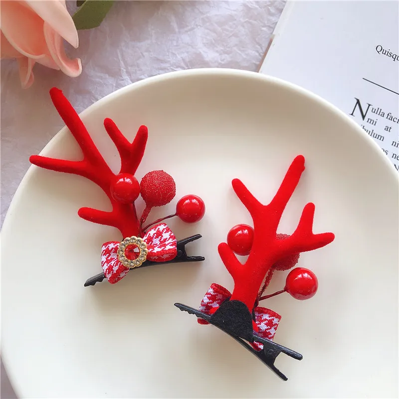 Cute Christmas Hairpin Girls Cartoon Christmas Deer Ear Hairpin Hair accessories Kids Christmas Headwear ornaments