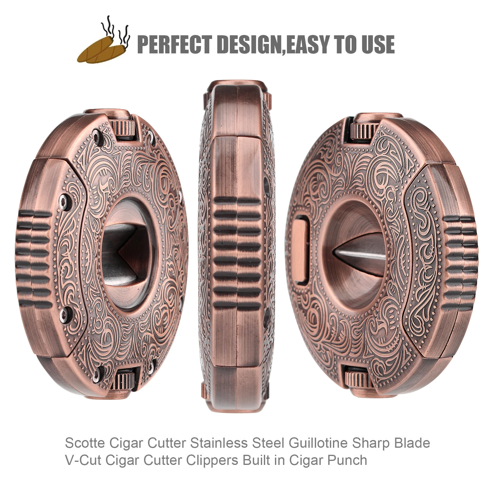 Cigar Cutter Stainless Steel Guillotine Sharp Blade V-Cut Cigar Cutter Clippers Built in Cigar Punch