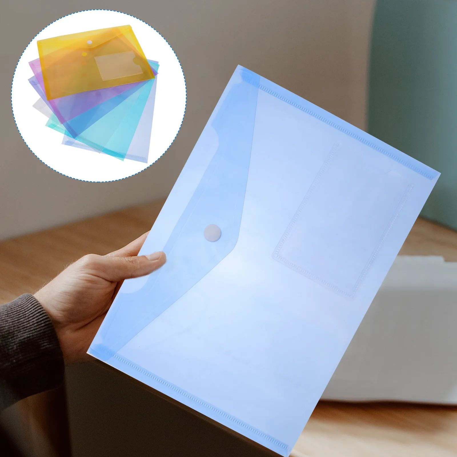 

30Pcs A5 Document Folder Clear PP Plastic Snap Button Organizer Office File Storage Bag Document Holder with Writeable Name