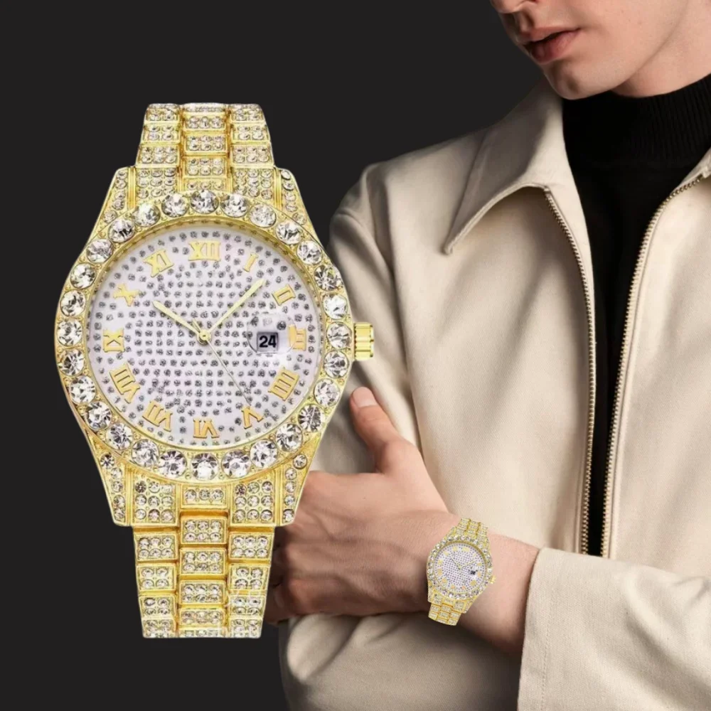 Full Iced Out Watch for Multiple Colors Watch Fashion Cool Bling Diamond Luxury Watches Clock Relogio for Men Women