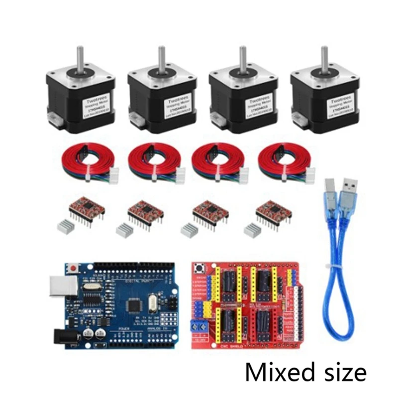 ABSS-4-Lead Nema17 Stepper Motor 17HS4401S + CNC-Shield V3 Engraving Machine+4Pcs A4988 Driver Expansion Board 3D Printer Kit