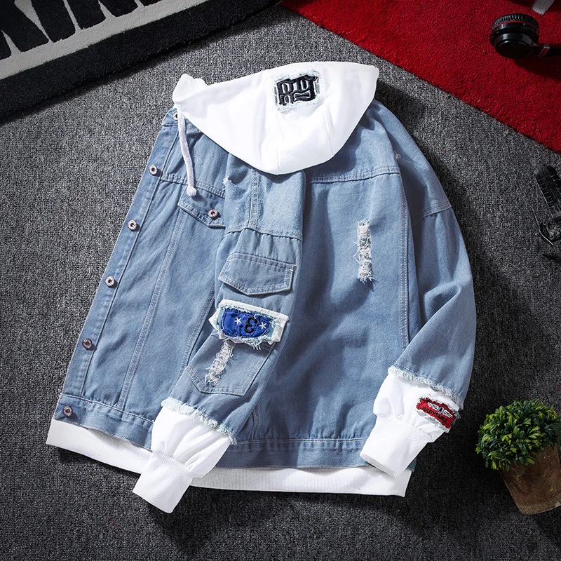 Spring Autumn Men's Denim Jackets Fashion Man Ripped Streetwear Jean Hooded Coats Outdoor Men Windbreaker Biker Denim Jackets