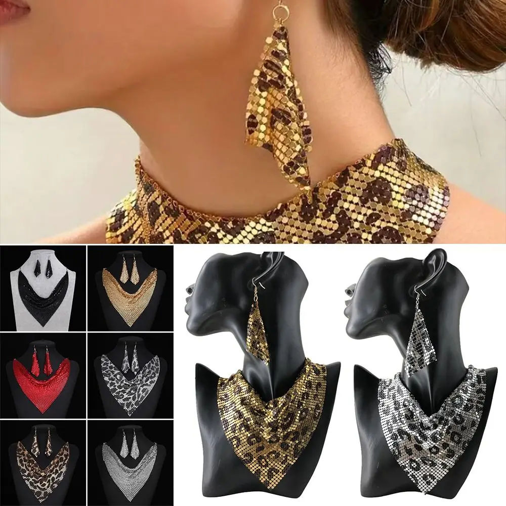 

Sexy Indian Style Triangle Scarf Shining Sequined Silk Scarf Lightweight Necklace Earring Set for Women