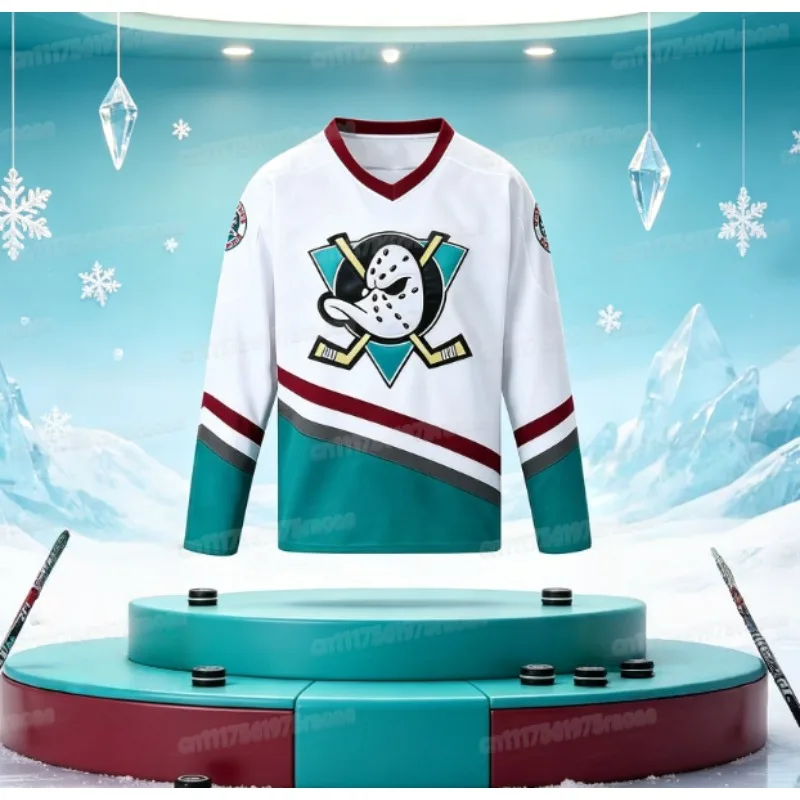 White Duck Team Ice Hockey Jersey Movie Version 96, 99 Fan Sportswear 3D Printed Family Style Team Sports Long Sleeved Shirt