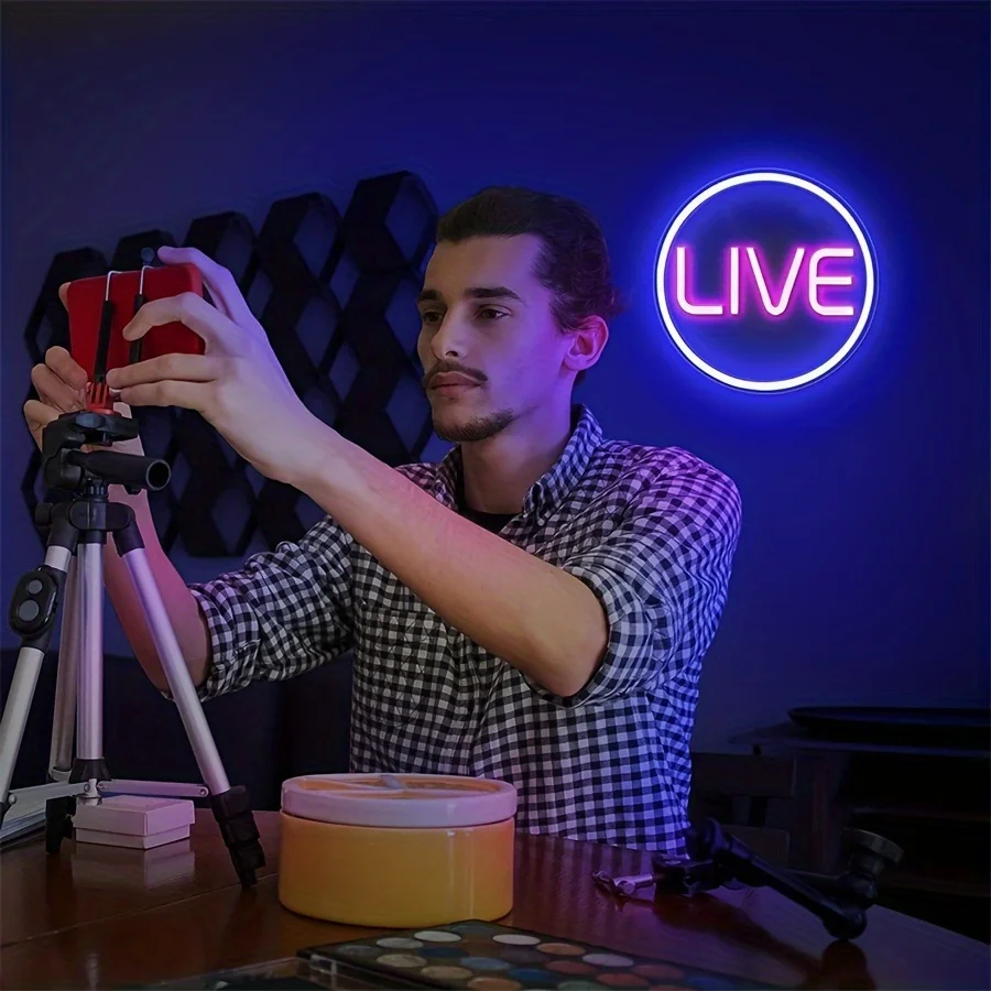 Vibrant LIVE Neon Sign - Customizable LED Lighting for Twitch, TikTok, and Gaming Streams - Perfect for Streamers and Gamers