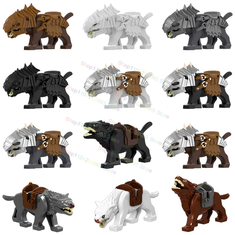 

P8011-8014 Medieval Military Army Armor Wolf Mount Bricks Models Accessories Grey White Black Brown Puzzle Building Blocks Toys