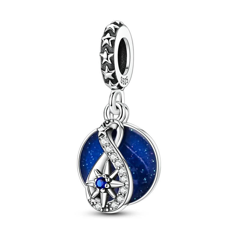 Original 925 Sterling Silver Infinity Star Glow 2Pcs Charms Beads CZ Zircon Dangle For Women Fine DIY Birthday Jewelry Gifts
