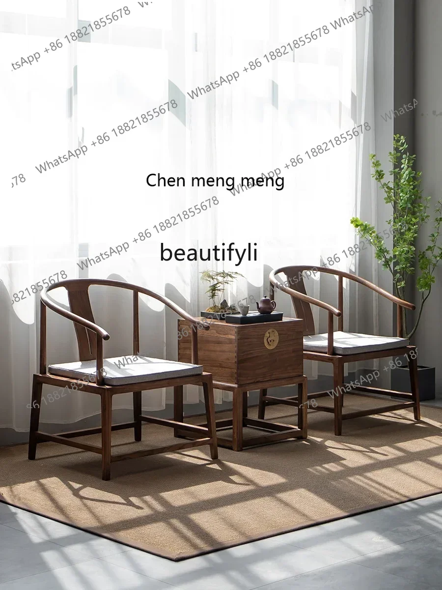 X New Chinese solid wood armchair, black walnut simple Zen Taishi chair three-piece master chair