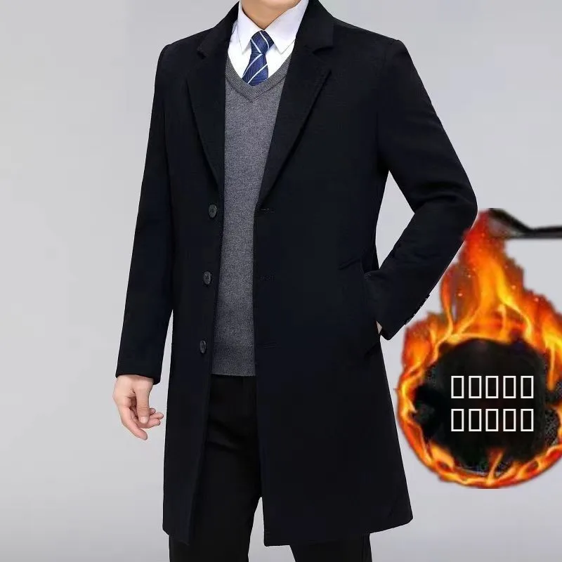 

New High-End Autumn Winter Woolen Coat with Cotton Dad Sle Suit Collar Mid-Length Windbreaker Men's Faion Outerwear