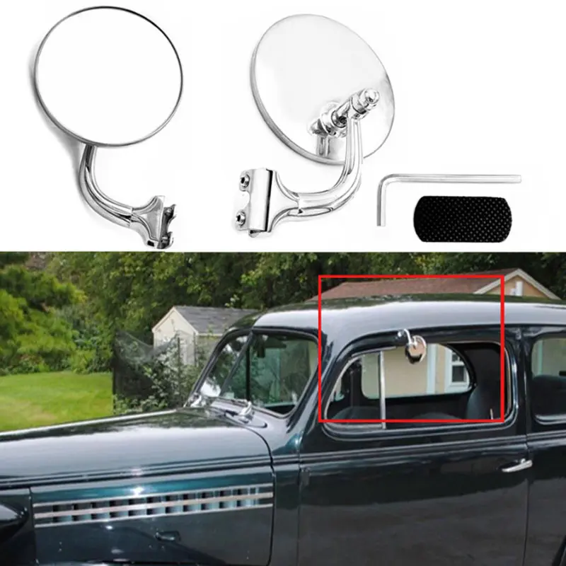 Vintage Classic Car Silver Round Side Mirror Kit 2Pcs Retro Front And Rear View Reflective Mirror Vintage Car Stainless Steel
