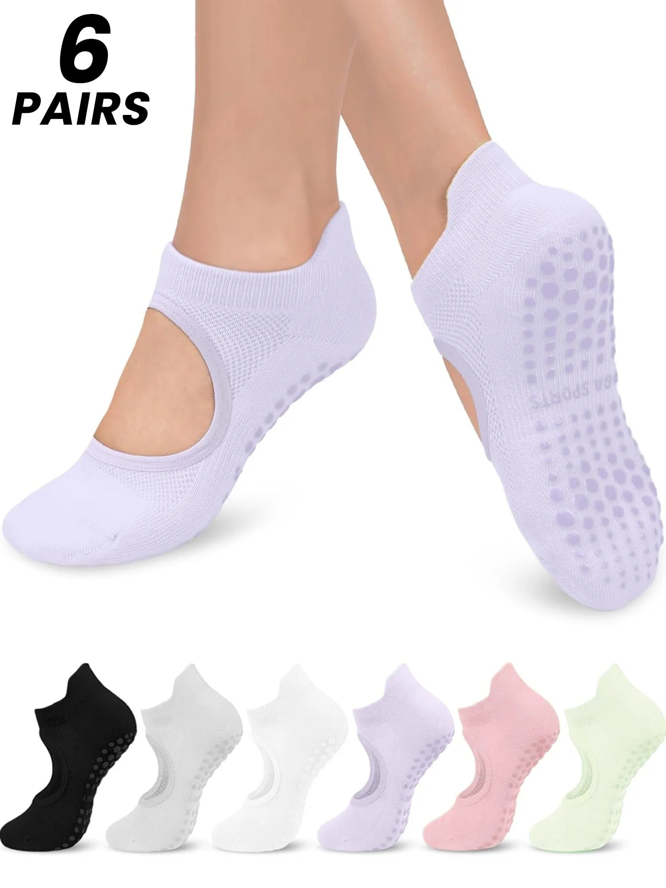 6 pairs of women's yoga socks, non-slip, professional Pilates socks for adults, suitable for indoor sports, dance, and beginners' fitness