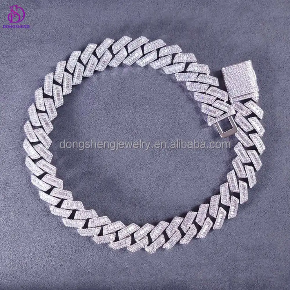 Pass Diamond Tester Gra Moissanite Diamond 8mm-20mm Wide 2rows 925 Solid Silver Cuban Link Chain for Rapper Hip Hop Necklace