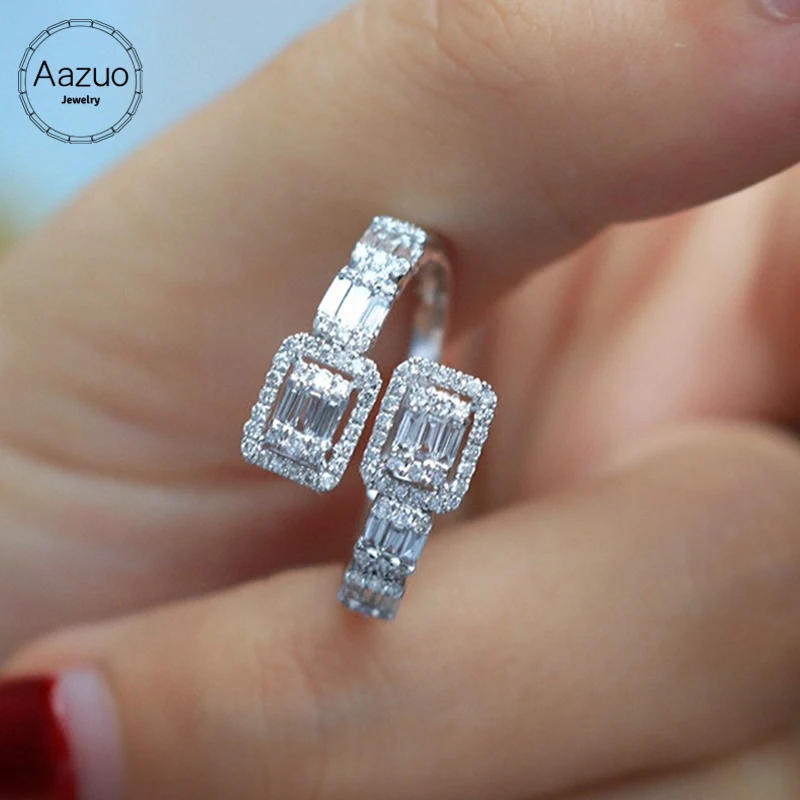 

Aazuo 18K Pure White Gold Real Diamonds 0.5CT Fairy Luxury Square Open Ring Gifted For Women Luxury Engagement Party Anniversary